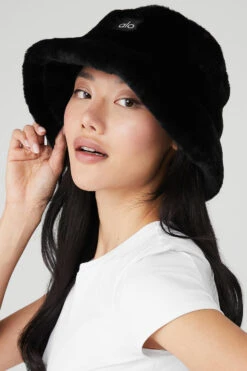 Faux Fur Bucket Hat - Black -ALO Clothing Shop A0375U 01 b1 a2 m54