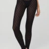 Flocked High-Waist Chalet Chic Stirrup Tights - Black