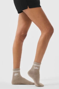 Unisex Half-Crew Throwback Sock - Gravel/White -ALO Clothing Shop A0480U 02577 b1 a2 m18