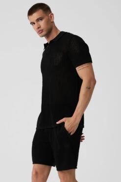 Open-Knit Polo - Black -ALO Clothing Shop M1229R 01 b1 s3 a2 1 m108
