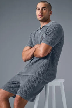 Open-Knit Polo - Steel Grey -ALO Clothing Shop M1229R 05541 b1 s1 a3 1 m180