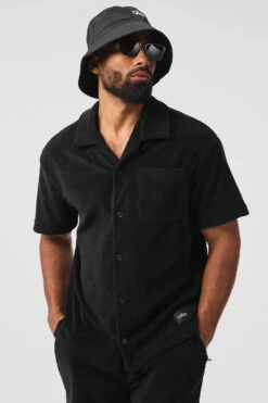 Coastal Terry Button Up - Black 8 Coastal Terry Button Up - Black -ALO Clothing Shop M1235R 01 b1 s1 a4 1 m93