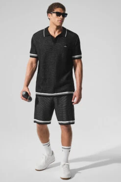 Sports Club Sweater Knit Polo - Black -ALO Clothing Shop M1243R 01 b1 s1 a3 1 m198