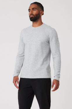 Micro Waffle Fast Break Long Sleeve Tee - Athletic Heather Grey -ALO Clothing Shop M3200R 02910 b1 s3 a2 1 m93
