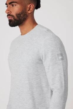 Micro Waffle Fast Break Long Sleeve Tee - Athletic Heather Grey -ALO Clothing Shop M3200R 02910 b1 s3 a4 1 m93