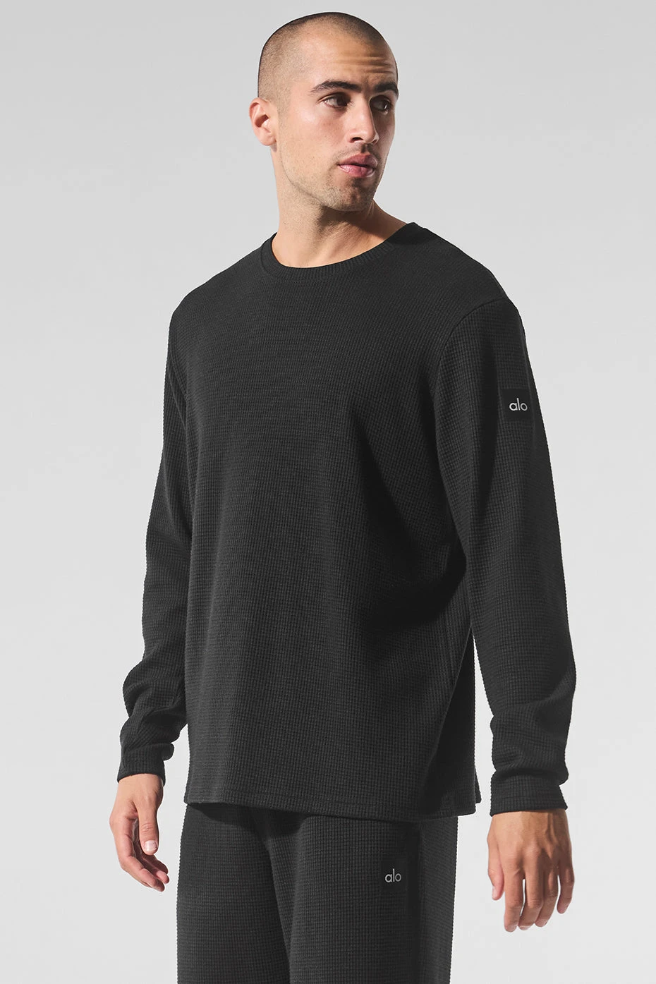 Elevate Waffle Long Sleeve Crew - Black 1 Elevate Waffle Long Sleeve Crew - Black
