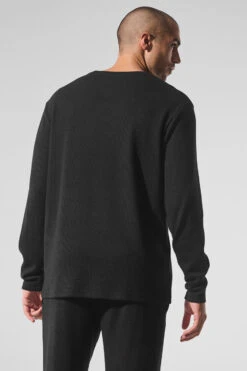 Elevate Waffle Long Sleeve Crew - Black 6 Elevate Waffle Long Sleeve Crew - Black -ALO Clothing Shop M3265R 01 b1 s3 a3 m180