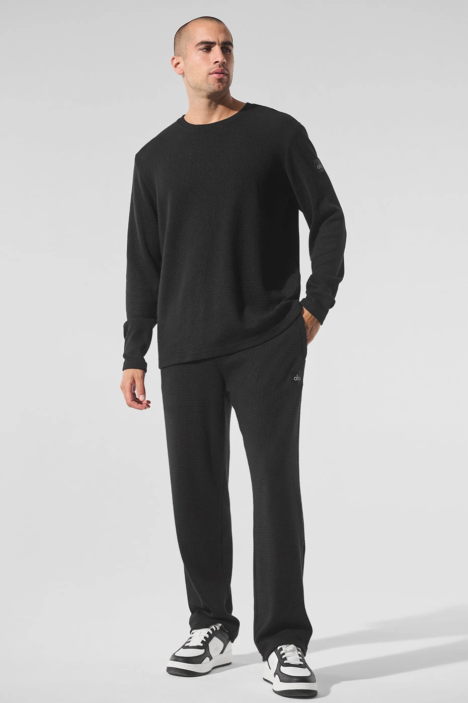 Elevate Waffle Long Sleeve Crew - Black 4 Elevate Waffle Long Sleeve Crew - Black - Image 4