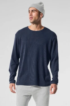Elevate Waffle Long Sleeve Crew - Navy