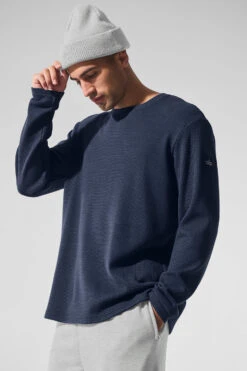 Elevate Waffle Long Sleeve Crew - Navy -ALO Clothing Shop M3265R 03842 b1 s3 a2 m180
