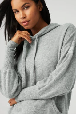 Cashmere Jet Set Hoodie - Dove Grey Heather -ALO Clothing Shop W3513R 02288 b1 s1 a4 1 m18