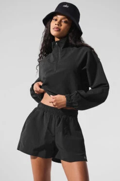 Cropped 1/4 Zip Alumni Pullover - Black -ALO Clothing Shop W3660R 01 b1 s1 a5 1 m76