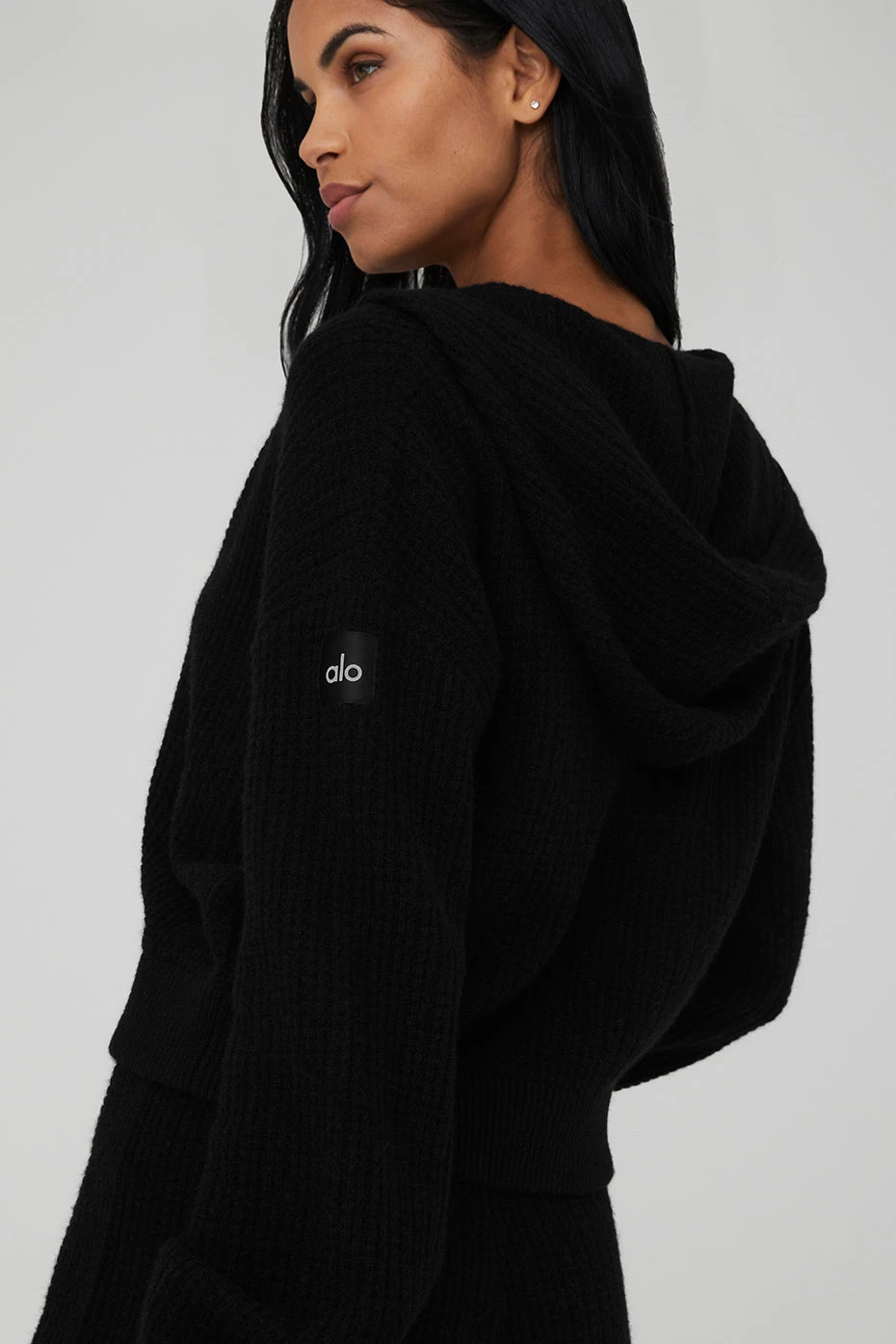 Cashmere Plush Waffle Full Zip Hoodie - Black 4 Cashmere Plush Waffle Full Zip Hoodie - Black - Image 4