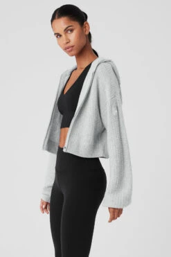 Cashmere Plush Waffle Full Zip Hoodie - Athletic Heather Grey 7 Cashmere Plush Waffle Full Zip Hoodie - Athletic Heather Grey -ALO Clothing Shop W3741R 02910 b1 s1 a2 1 m18