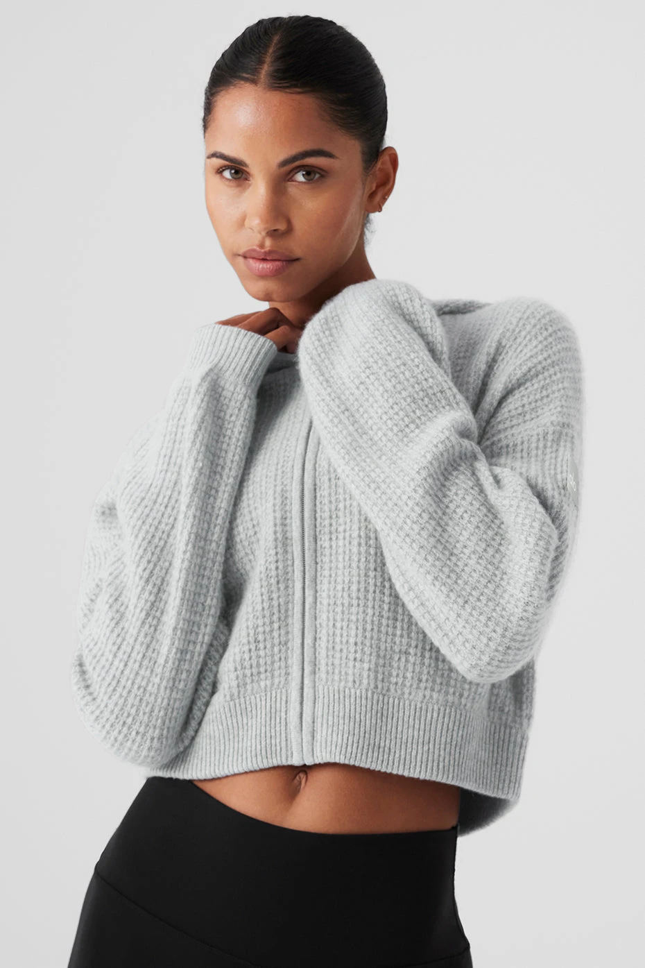 Cashmere Plush Waffle Full Zip Hoodie - Athletic Heather Grey 2 Cashmere Plush Waffle Full Zip Hoodie - Athletic Heather Grey - Image 2