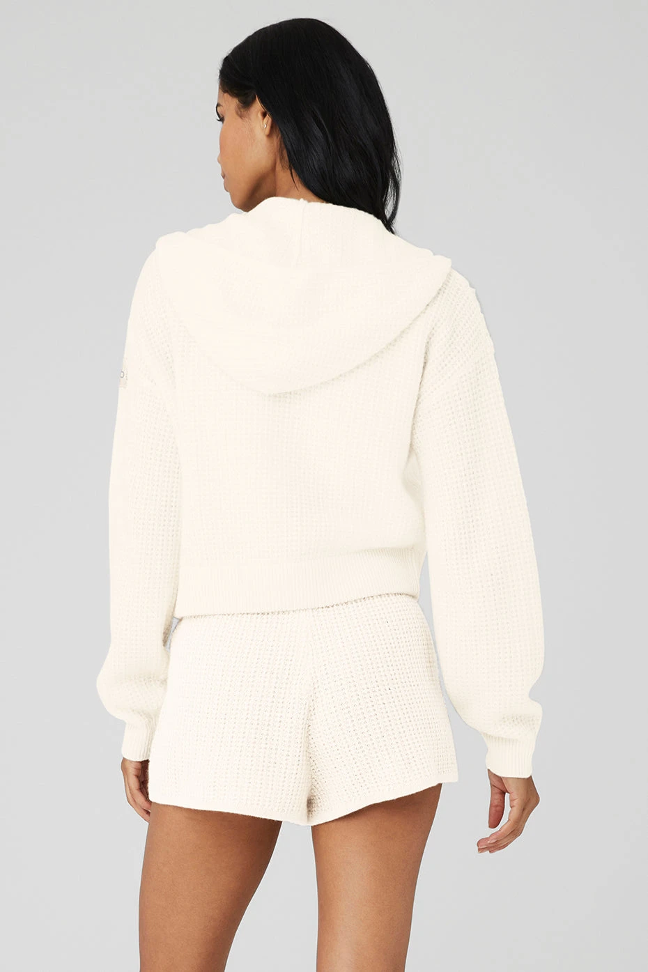 Cashmere Plush Waffle Full Zip Hoodie - Ivory 2 Cashmere Plush Waffle Full Zip Hoodie - Ivory - Image 2