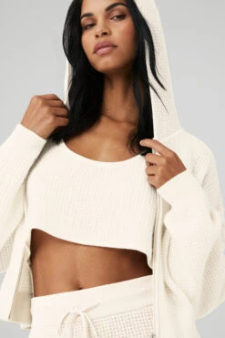 Cashmere Plush Waffle Full Zip Hoodie - Ivory 7 Cashmere Plush Waffle Full Zip Hoodie - Ivory -ALO Clothing Shop W3741R 03299 b1 s1 a4 1 m18