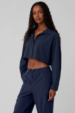 Cropped Take Me Out Button Up - Navy 6 Cropped Take Me Out Button Up - Navy -ALO Clothing Shop W3747R 03842 b1 s1 a2 1 m76