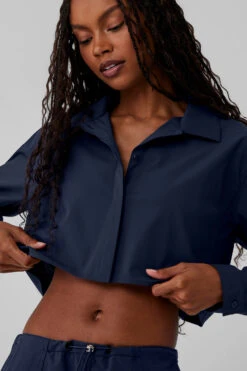 Cropped Take Me Out Button Up - Navy 7 Cropped Take Me Out Button Up - Navy -ALO Clothing Shop W3747R 03842 b1 s1 a4 1 m76