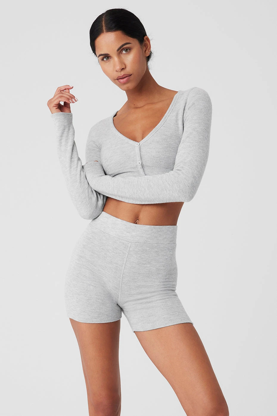 Alolux Cropped Me Time Cardigan - Athletic Heather Grey 1 Alolux Cropped Me Time Cardigan - Athletic Heather Grey