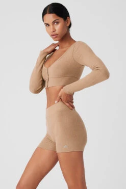 Alolux Cropped Me Time Cardigan - Toasted Almond -ALO Clothing Shop W3775R 05131 b1 s1 a2 1 m18