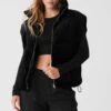 Ribbed Velour Mountain Side Puffer Vest - Black