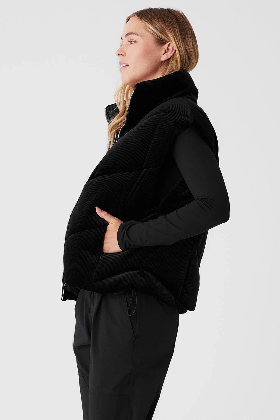 Ribbed Velour Mountain Side Puffer Vest - Black 3 Ribbed Velour Mountain Side Puffer Vest - Black - Image 3