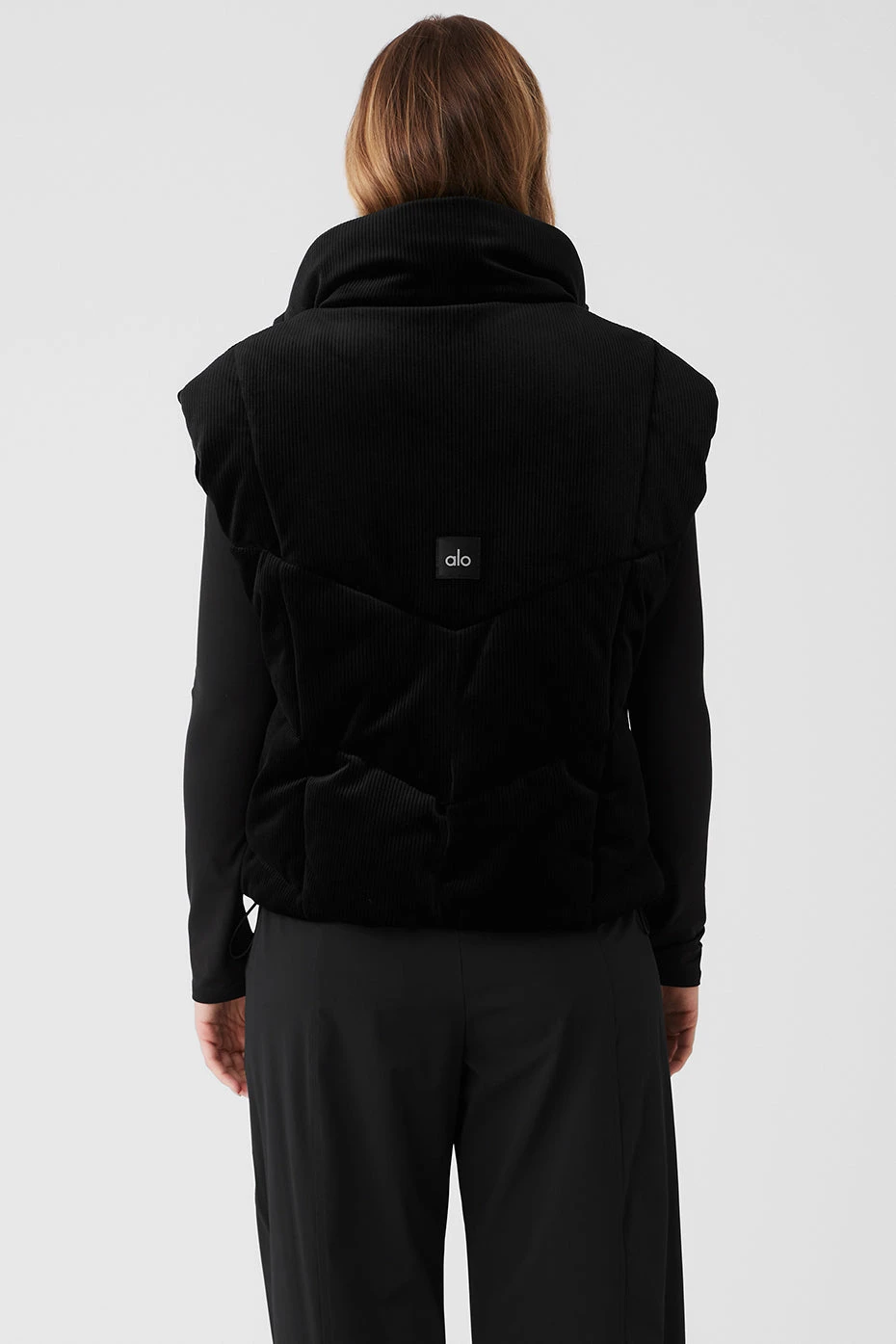 Ribbed Velour Mountain Side Puffer Vest - Black 2 Ribbed Velour Mountain Side Puffer Vest - Black - Image 2