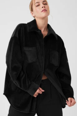 Ribbed Velour Mountain Side Shacket - Black -ALO Clothing Shop W4468R 01 b1 s1 a4 2 m89