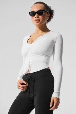 Ribbed Stardust Long Sleeve - White -ALO Clothing Shop W4488R 00 b1 s1 a3 1 m206