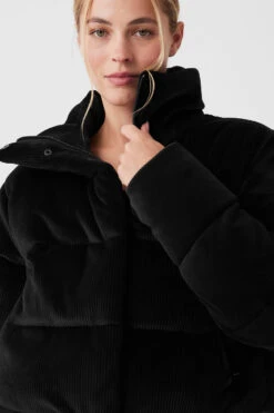 Ribbed Velour Gold Rush Puffer - Black -ALO Clothing Shop W4497R 01 b1 s1 a4 1 m89