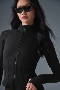 Airbrush Corset Full Zip Jacket - Black -ALO Clothing Shop W4529R 01 b1 s1 a1 2 m54