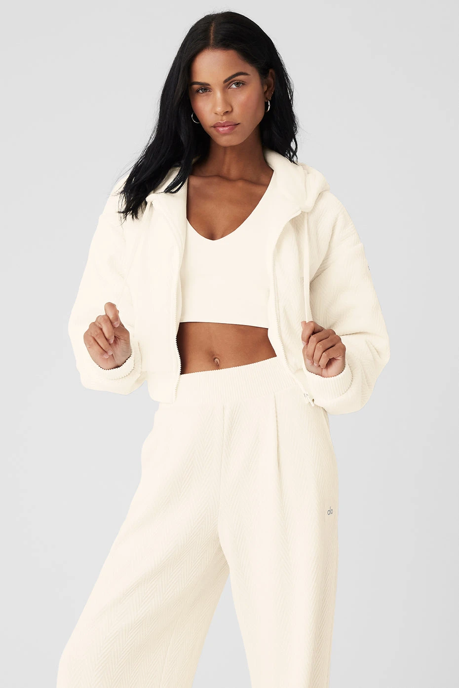 Cropped Cozy Day Full Zip Jacket - Ivory 1 Cropped Cozy Day Full Zip Jacket - Ivory