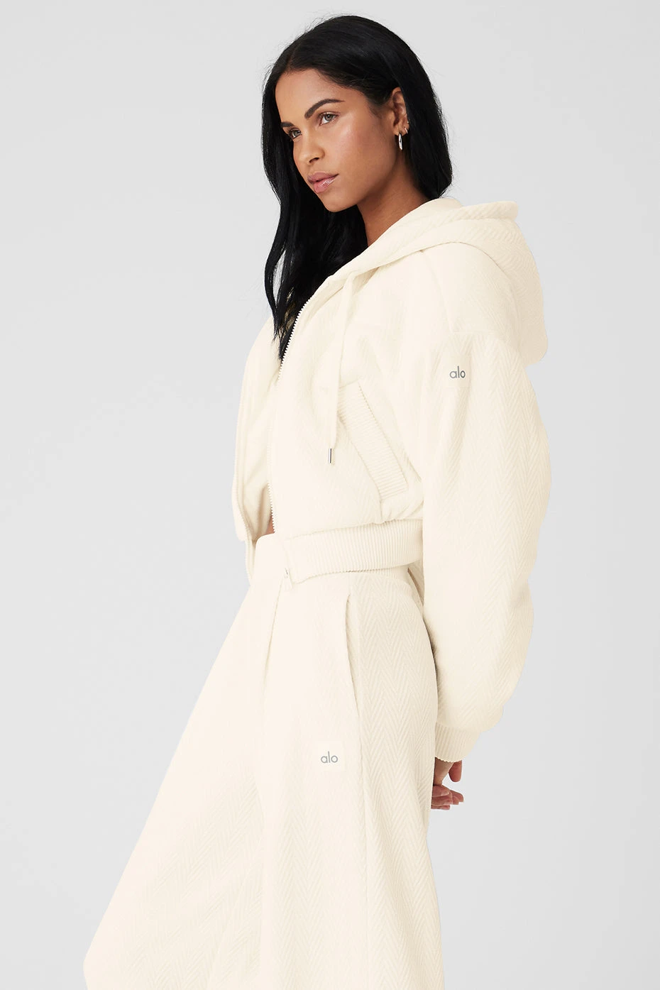 Cropped Cozy Day Full Zip Jacket - Ivory 3 Cropped Cozy Day Full Zip Jacket - Ivory - Image 3