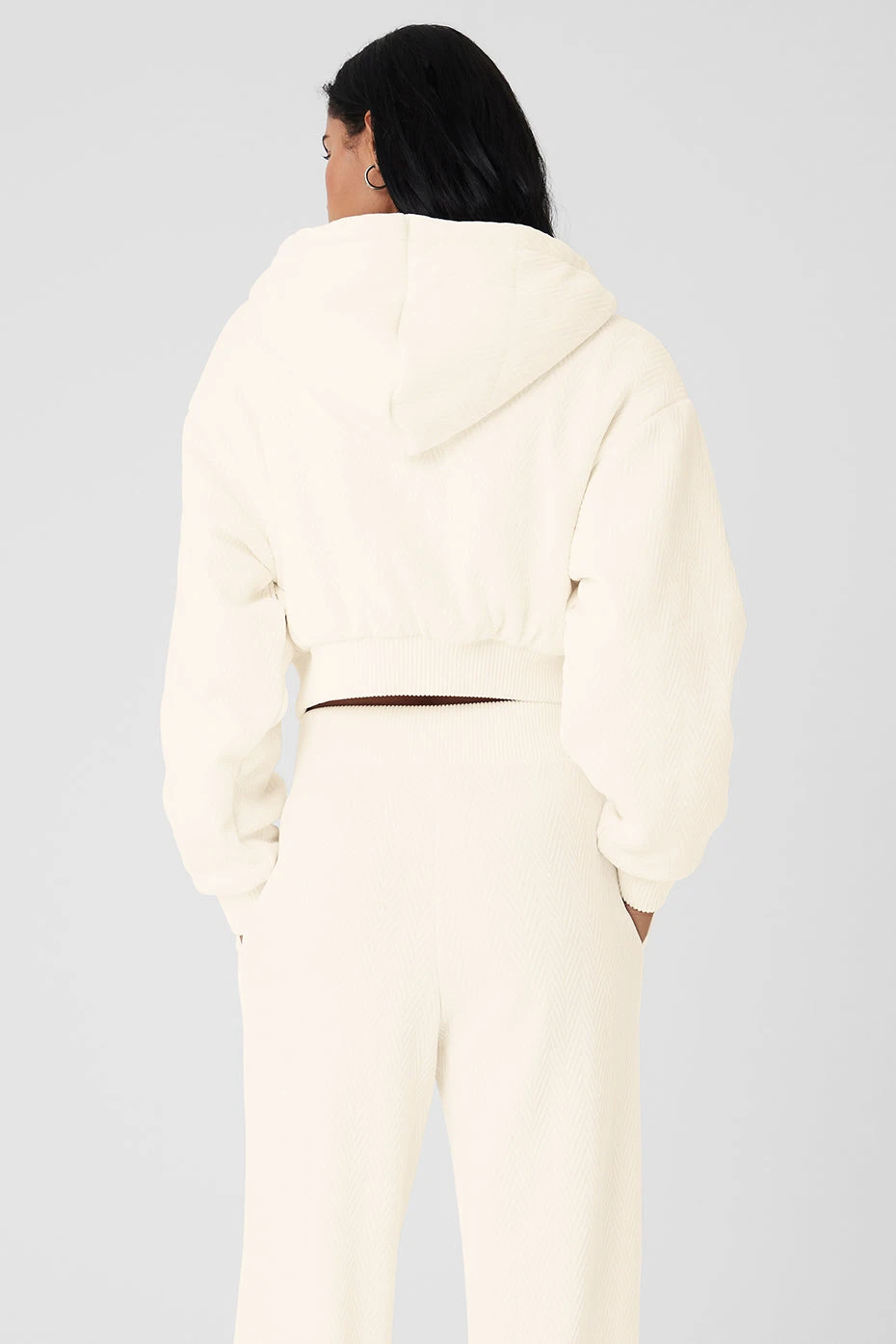 Cropped Cozy Day Full Zip Jacket - Ivory 2 Cropped Cozy Day Full Zip Jacket - Ivory - Image 2