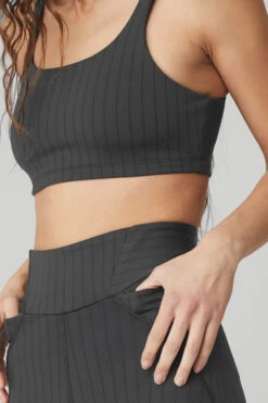 Pinstripe Jacquard Extreme High-Waist Legging - Anthracite/Black -ALO Clothing Shop W51078R 00282 b1 s1 a4 2 m90