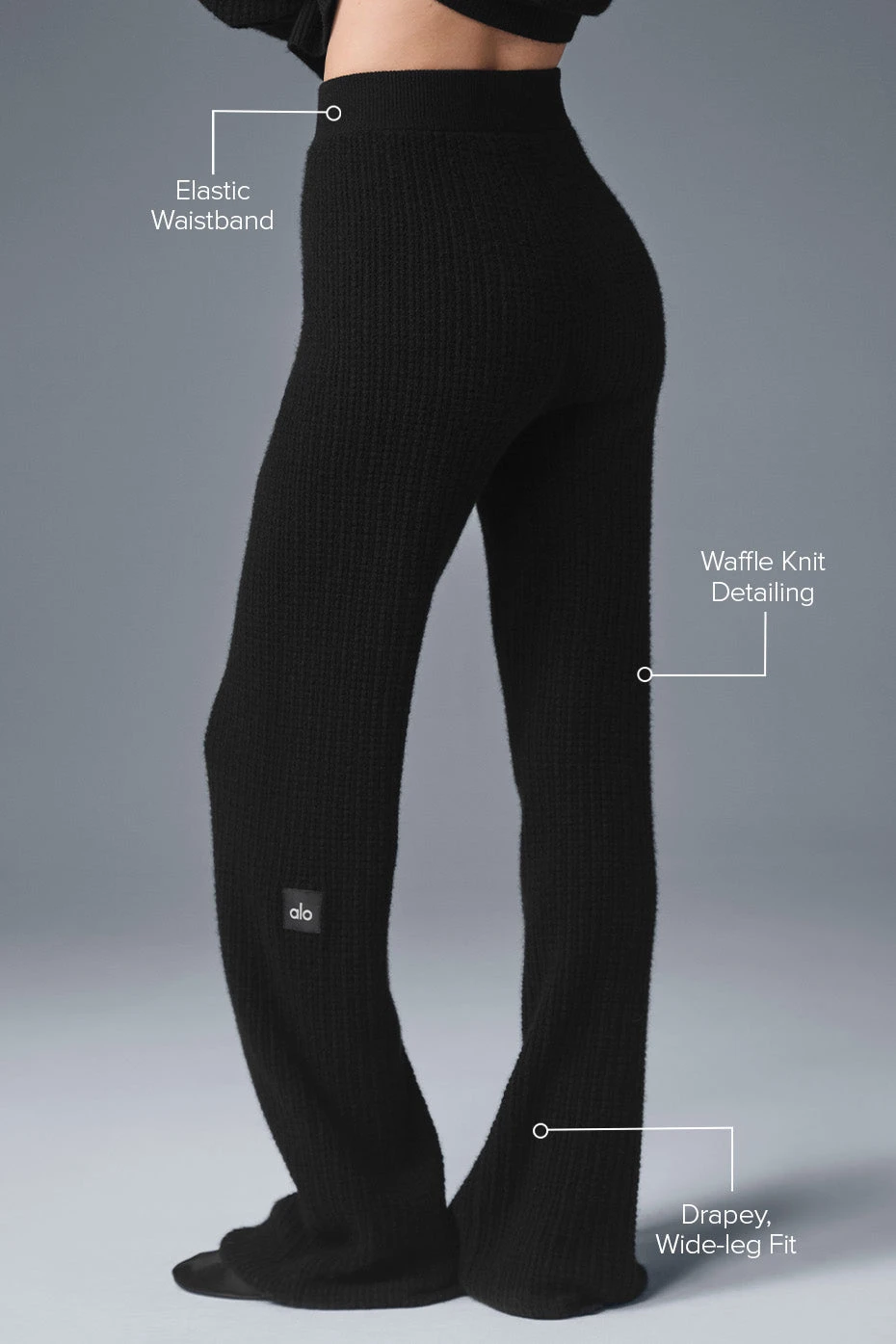 Cashmere High-Waist Plush Waffle Pant - Black 2 Cashmere High-Waist Plush Waffle Pant - Black - Image 2