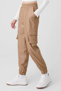 Faux Leather Power Hour Jogger - Toasted Almond -ALO Clothing Shop W51339R 05131 b1 s1 a3 1 m177