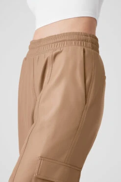 Faux Leather Power Hour Jogger - Toasted Almond -ALO Clothing Shop W51339R 05131 b1 s1 a4 1 m177