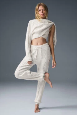 Cable Knit Winter Bliss Pant - Ivory 10 Cable Knit Winter Bliss Pant - Ivory -ALO Clothing Shop W51353R 03299 b1 s1 a5 1 m177
