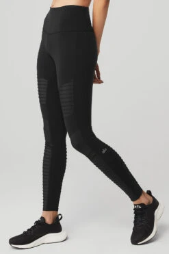 High-Waist Moto Legging - Black/Black Glossy -ALO Clothing Shop W5494R 00785 b1 s1 a2 1 m54