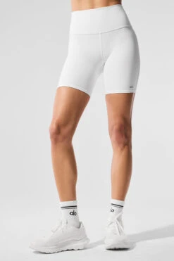 7" High-Waist Biker Short - White