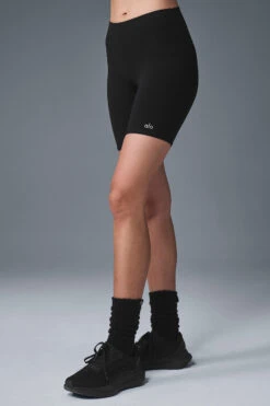 7" High-Waist Biker Short - Black -ALO Clothing Shop W6145R 01 b1 s1 a3 1 m54