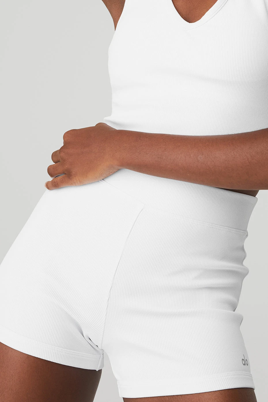 Goddess Ribbed High-Waist Hot Short - White 4 Goddess Ribbed High-Waist Hot Short - White - Image 4