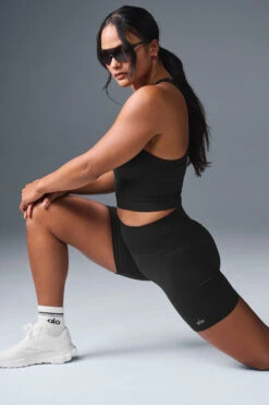 5" Seamless Ribbed Favorite Short - Black -ALO Clothing Shop W6290R 01 b1 s1 a4 m196