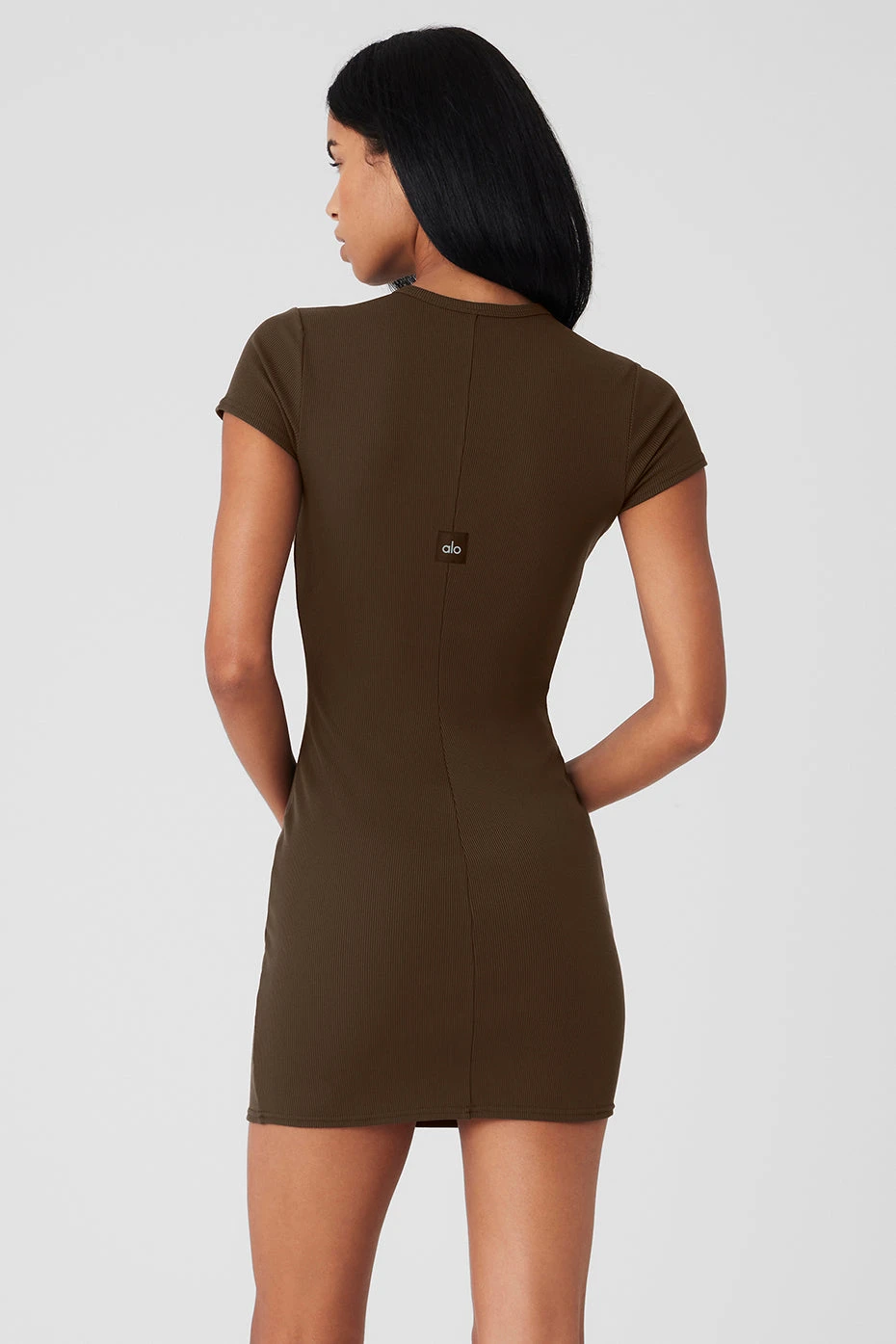 Goddess Ribbed Short Sleeve Dress - Espresso 2 Goddess Ribbed Short Sleeve Dress - Espresso - Image 2