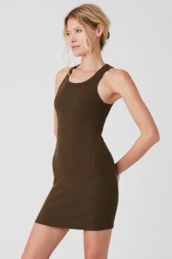 Goddess Ribbed Go-To Dress - Espresso 7 Goddess Ribbed Go-To Dress - Espresso -ALO Clothing Shop W8207R 04046 b1 s1 a4 1 m177