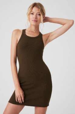 Goddess Ribbed Go-To Dress - Espresso 9 Goddess Ribbed Go-To Dress - Espresso -ALO Clothing Shop W8207R 04046 b1 s1 a6 1 m177