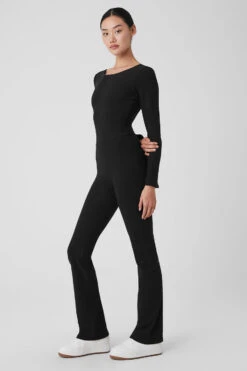 Alosoft Melody Full Length Bootcut Onesie - Black -ALO Clothing Shop W8231R 01 b1 s1 a3 1 m54