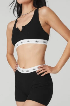 Icon Ribbed Henley Bra - Black -ALO Clothing Shop W9316R 01 b1 s1 a4 1 m54